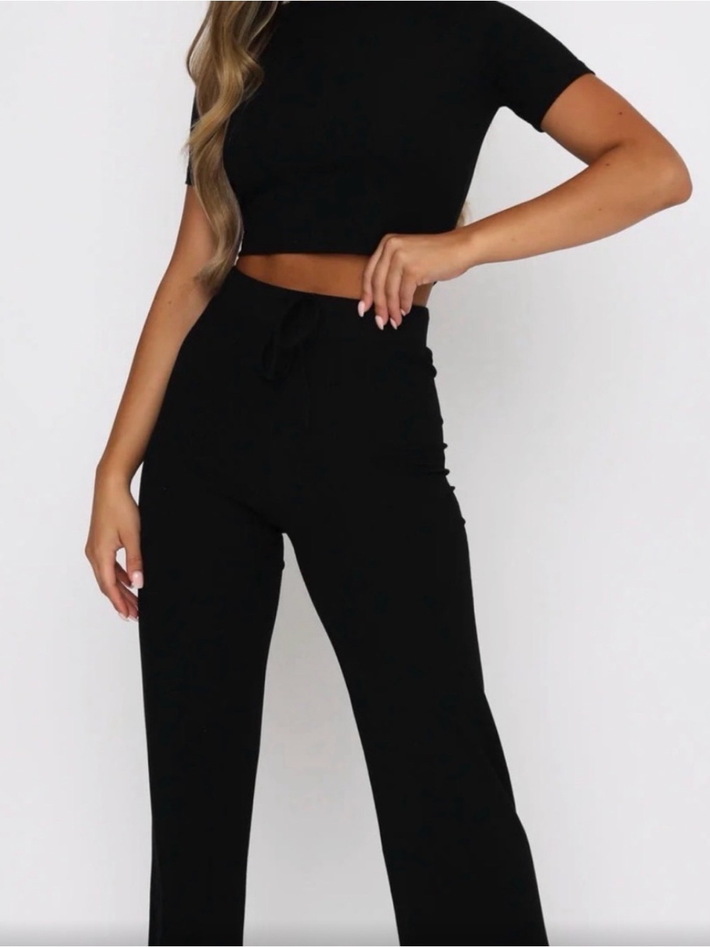 White Fox Adore You Ribbed Pant Set